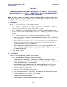 Criteria for Establishing Priorities for Special Assignment Airlift Mission (SAAM) Joint Airborne and Air Transportability Training or Exercises, Part I,	Appendix A