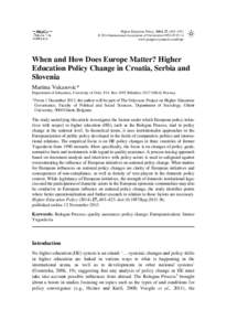 When and How Does Europe Matter&quest; Higher Education Policy Change in Croatia, Serbia and Slovenia