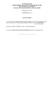 STATE OF MAINE ONE HUNDRED AND TWENTY-SIXTH LEGISLATURE SECOND REGULAR SESSION SENATE ADVANCED JOURNAL AND CALENDAR Thursday, May 1, 2014 SUPPLEMENT NO. 4