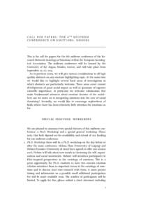 C A L L F O R PA P E R S : T H E 6 T H M I D T E R M CONFERENCE ON EMOTIONS, RHODES This his the call for papers for the 6th mhidterm conference of the Research Network Sochiology of Emothions whithhin the European Sochi