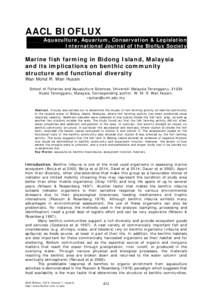 AACL BIOFLUX Aquaculture, Aquarium, Conservation & Legislation International Journal of the Bioflux Society Marine fish farming in Bidong Island, Malaysia and its implications on benthic community