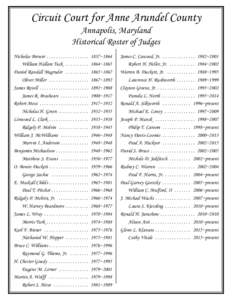 Circuit Court for Anne Arundel County Annapolis, Maryland Historical Roster of Judges Nicholas Brewer . . . . . . . . . . . . . . . . . . William Hallam Tuck . . . . . . . . . . Daniel Randall Magruder . . . . . . . . . 