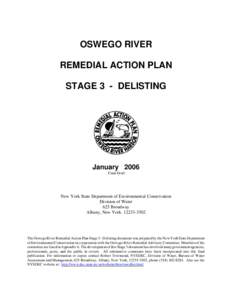 Oswego River Remedial Action Plan Stage 3 - Delisting and Appendices A-J [January 2006]