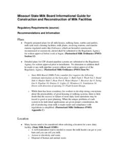 MISSOURI STATE MILK BOARD INFORMATIONAL GUIDE FOR CONSTRUCTION AND RECONSTRUCTION OF MILKING FACILITIES