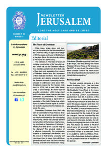 JERUSALEM newsletter l o v e t h e H o ly l a n d a n d b e l o v e d  Number 23