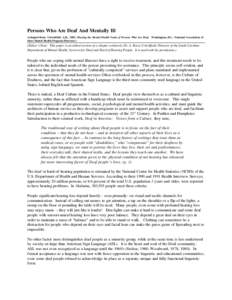 Persons Who Are Deaf And Mentally Ill (Adapted from: Critchfield, A.B., 2002. Meeting the Mental Health Needs of Persons Who Are Deaf. Washington, DC.: National Association of State Mental Health Program Directors.) (Edi