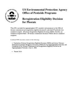 Agriculture / Antiparasitic agents / Phosphorodithioates / United States Environmental Protection Agency / Food Quality Protection Act / Food law / Acephate / Organophosphate / Chlorpyrifos / Pesticides / Chemistry / Environment