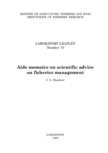 MINISTRY OF AGRICULTURE, FISHERIES AND FOOD DIRECTORATE OF FISHERIES RESEARCH LABORATORY LEAFLET Number 70