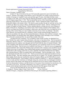 Southern Campaign American Revolution Pension Statements Pension application of George Norwood S31885 fn22NC Transcribed by Will Graves State of Georgia, Campbell County On this 23rd day of October in the year 1833 perso