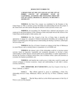RESOLUTION NUMBER 3781 A RESOLUTION OF THE CITY COUNCIL OF THE CITY OF PERRIS, COUNTY OF RIVERSIDE,