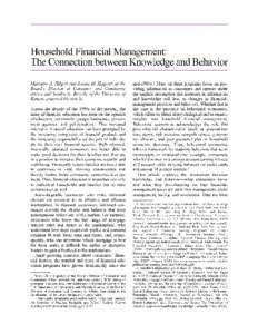 Household Financial Management: The Connection between Knowledge and Behavior