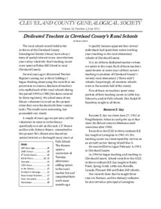 CLEVELAND COUNTY GENEALOGICAL SOCIETY Volume 33, Number 2, June 2012 Dedicated Teachers in Cleveland County’s Rural Schools BY MARY LEWIS