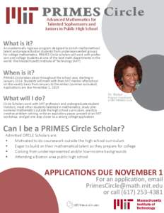 PRIMES Circle Advanced Mathematics for Talented Sophomores and Juniors in Public High School  What is it?