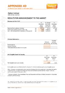 For personal use only APPENDIX 4D For personal use only  iSelect Limited