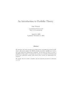 An Introduction to Portfolio Theory John Norstad [removed] http://www.norstad.org  April 10, 1999