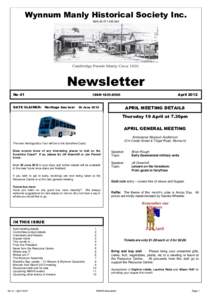 Wynnum Manly Historical Society Inc. ABNNewsletter No 41 DATE CLAIMER: Heritage bus tour