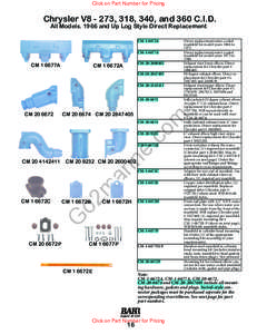 Click on Part Number for Pricing  Chrysler V8 - 273, 318, 340, and 360 C.I.D. All Models[removed]and Up Log Style Direct Replacement CM-1-6672A CM-1-6677A