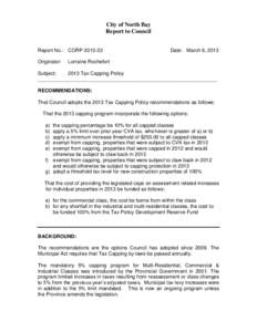 City of North Bay Report to Council Report No.: CORP[removed]Originator:  Date: March 6, 2013