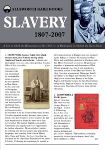ALLSWORTH RARE BOOKS  SLAVERYA List to Mark the Bicentenary of the 1807 Act of Parliament to Abolish the Slave Trade