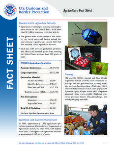 Agriculture Fact Sheet Threats to U.S. Agriculture Security