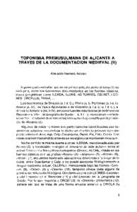 TOPONIMIA PREMUSULMANA DE ALICANTE A TRAVÉS DE LA DOCUMENTACIÓN MEDIEVAL (II) Abelardo Herrero Alonso