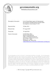 List of United States Agency for International Development (USAID) Inspector General (OIG). investigations closed during CY 2013