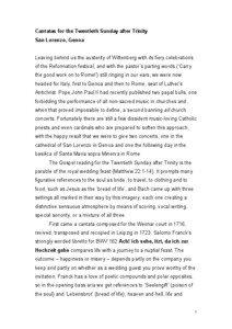 Cantatas for the Twentieth Sunday after Trinity San Lorenzo, Genoa Leaving behind us the austerity of Wittenberg with its fiery celebrations