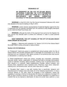 ORDINANCE 437 AN ORDINANCE OF THE CITY OF SOLANA BEACH, CALIFORNIA, CLARIFYING THE CITY’S PROHIBITION