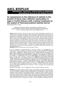 AACL BIOFLUX Aquaculture, Aquarium, Conservation & Legislation International Journal of the Bioflux Society An assessment on the influence of salinity in the growth of black clam (Villorita cyprinoides) in