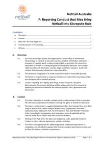 Netball Australia F: Reporting Conduct that May Bring Netball into Disrepute Rule Contents A.