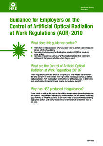 Guidance for Employers on the Control of Artificial Optical Radiation at Work Regulations (AOR) 2010