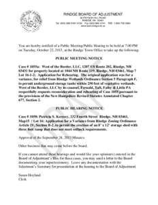 RINDGE BOARD OF ADJUSTMENT 30 PAYSON HILL ROAD RINDGE, NHTelX100 FaxTDDwww.town.rindge.nh.us