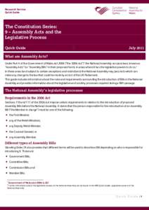 Research Service Quick Guide The Constitution Series: 9 – Assembly Acts and the Legislative Process