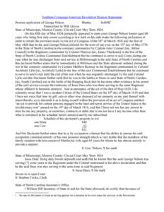 Southern Campaign American Revolution Pension Statements Pension application of George Nelson Martha fn44NC Transcribed by Will Graves State of Mississippi, Monroe County: Circuit Court May Term 1824