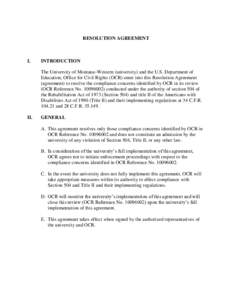 Resolution Agreement - University of Montana Western - (PDF)