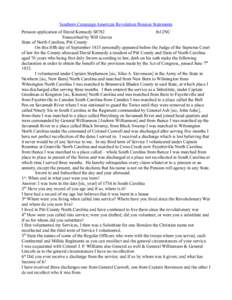 Southern Campaign American Revolution Pension Statements Pension application of David Kennedy S8782 fn12NC Transcribed by Will Graves State of North Carolina, Pitt County On this fifth day of September 1833 personally ap