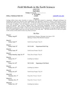 Field Methods in the Earth Sciences GEO 311 Fall 2014 Office- McStreet Hall 215