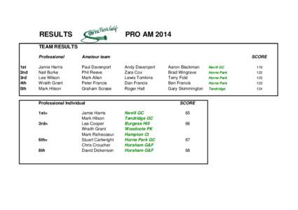 RESULTS  PRO AM 2014 TEAM RESULTS