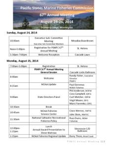 Pacific States Marine Fisheries Commission 67th Annual Meeting August 24-26, 2014 Skamania Lodge, Washington  Sunday, August 24, 2014