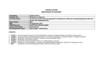 COASTAL ACCESS WHITEHAVEN TO SILECROFT Programme Proposal Title Aim and location Report Status