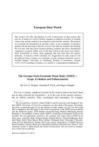 European Data Watch This section will offer descriptions as well as discussions of data sources that may be of interest to social scientists engaged in empirical research or teaching courses that include empirical invest