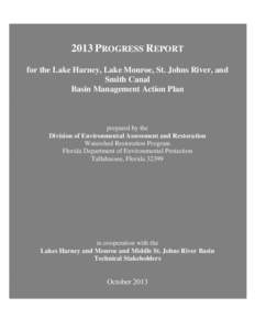 2013 Progress Report for the Lake Harney, Lake Monroe, St. Johns River, and Smith Canal Basin Management Action Plan
