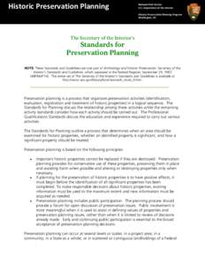 Historic Preservation Planning  National Park Service U.S. Department of the Interior Historic Preservation Planning Program Washington, DC