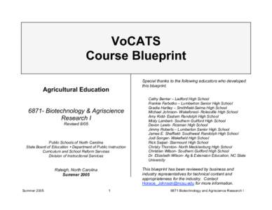 VoCATS Course Blueprint Agricultural Education[removed]Biotechnology & Agriscience Research I Revised 8/05