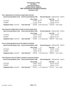 Texas Secretary of State  Phil Wilson Race Summary Report