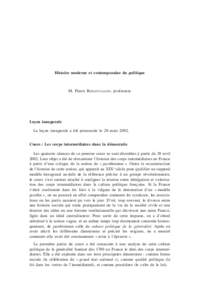 Histoire moderne et contemporaine du politique  M. Pierre ROSANVALLON, professeur