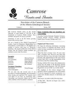 Camrose Roots and Shoots Newsletter of the Camrose Branch of the Alberta Genealogical Society Volume 2