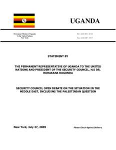 UGANDA Tel : ([removed] – 0110 Permanent Mission of Uganda To the United Nations New York