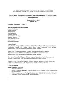 National Advisory Council on Migrant Health (NACMH) Meeting Minutes December 10-11, 2013