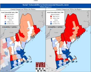 Canada  Social Vulnerability to Environmental Hazards, 2000 FEMA Region I  County Comparison Within the Nation